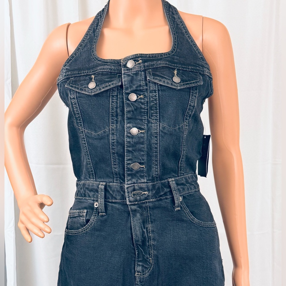 Universal Thread Woman’s Black Wash Denim Halter/Open Back Midi Dress Size 2 NWT - Picture 6 of 10